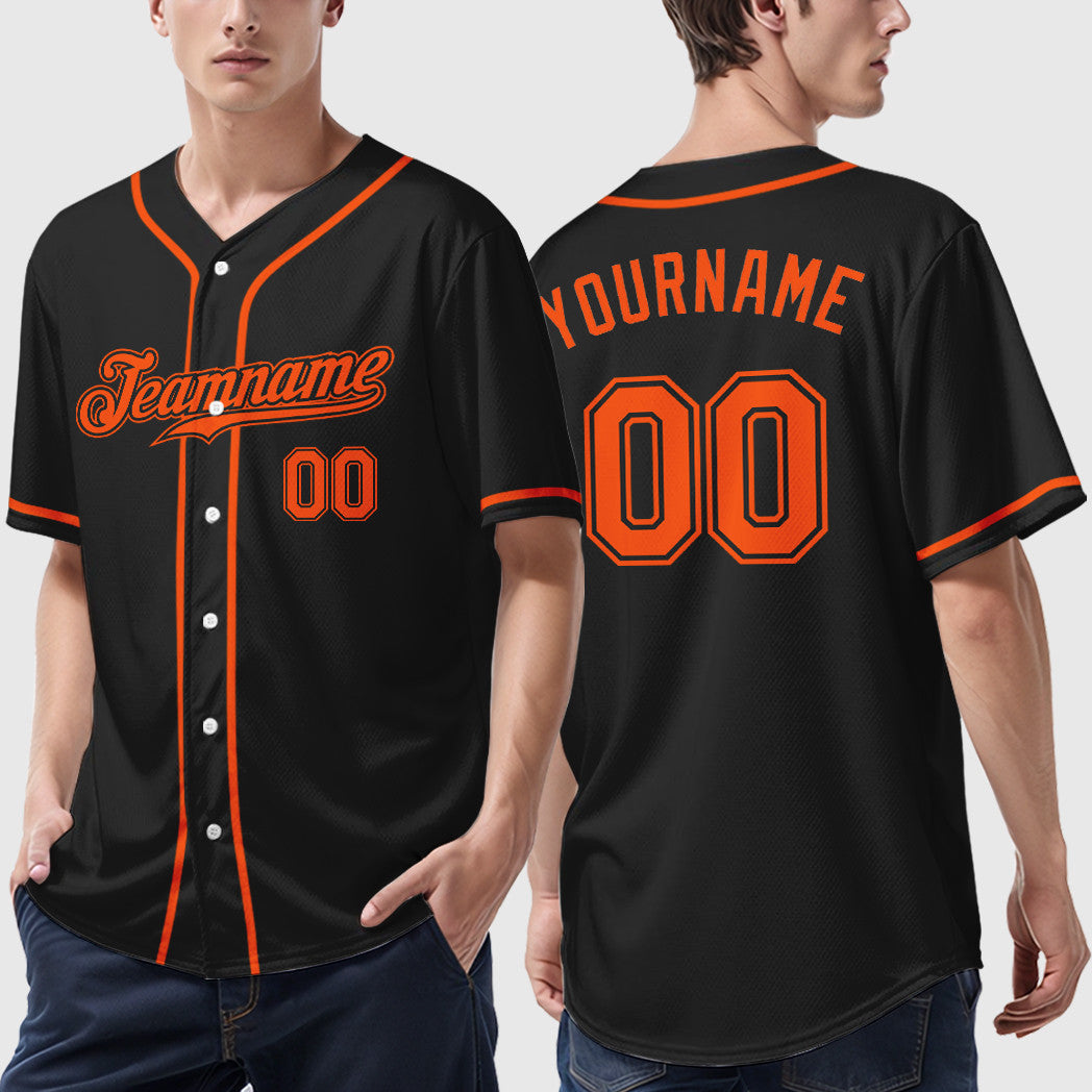 Custom Black Orange-Black Sleeve Baseball Jersey