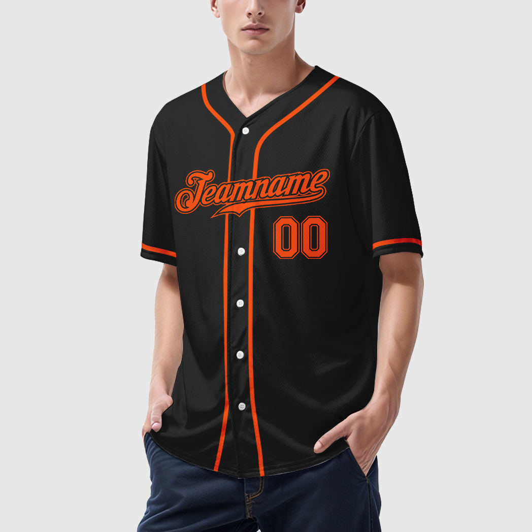Custom Black Orange-Black Sleeve Baseball Jersey