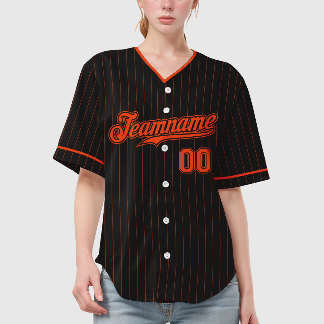 Custom Black Orange-Black Pinstripe Baseball Jersey
