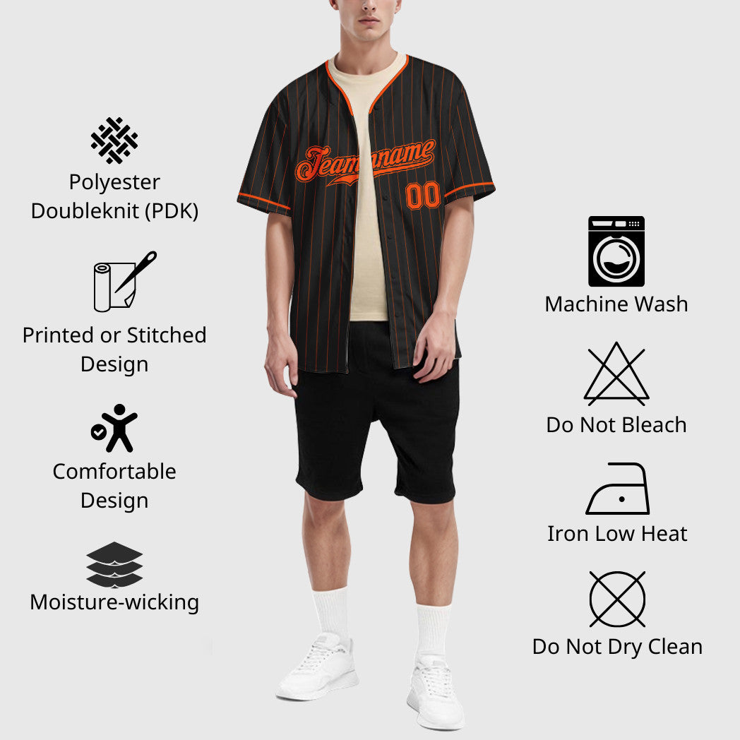 Custom Black Orange-Black Pinstripe Baseball Jersey