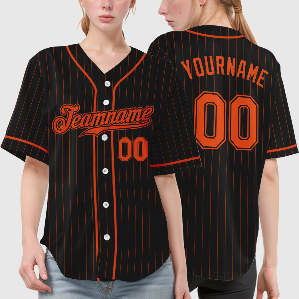 Custom Black Orange-Black Piping Pinstripe Baseball Jersey