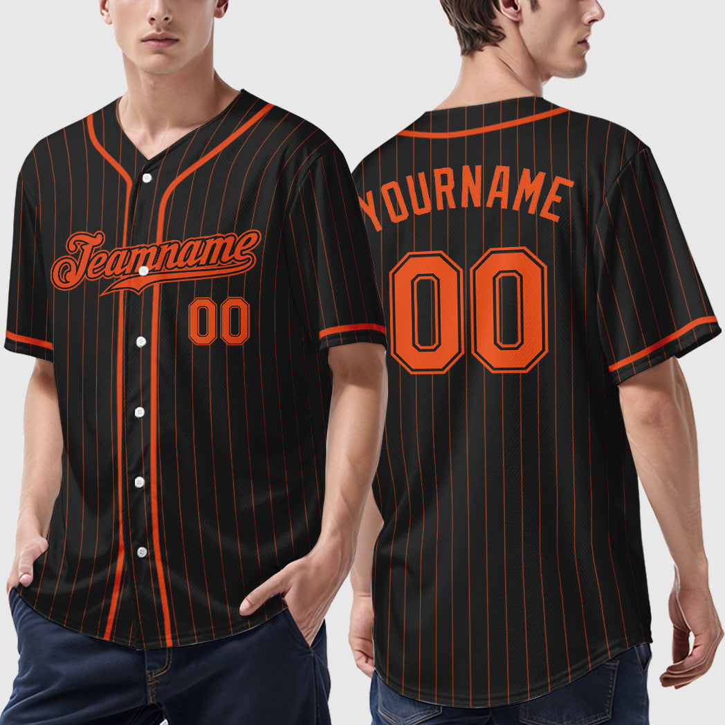 Custom Black Orange-Black Piping Pinstripe Baseball Jersey