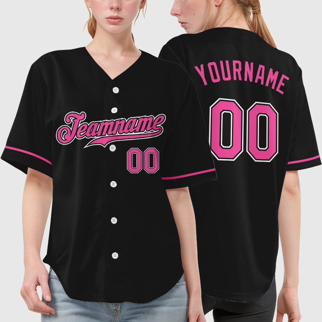 Custom Black Pink-White Baseball Jersey