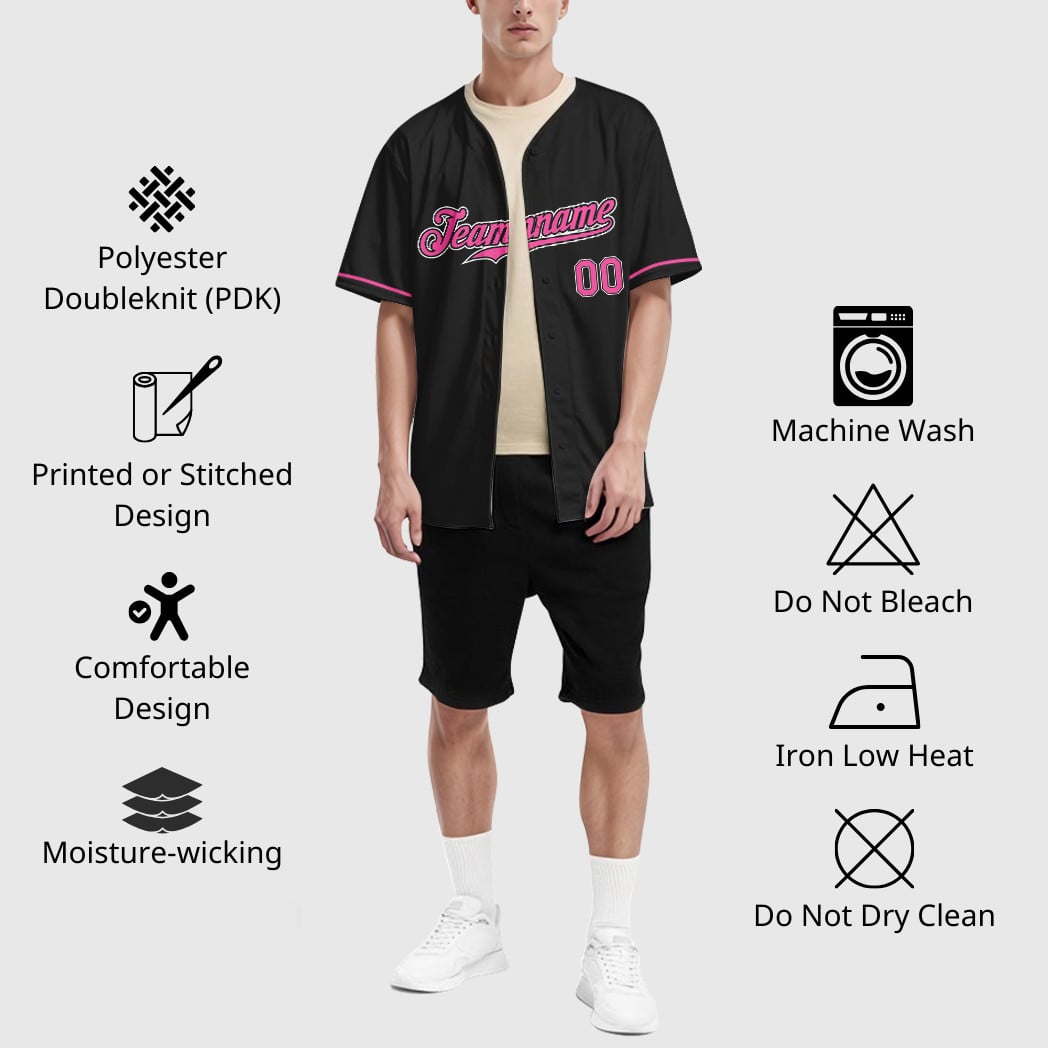 Custom Black Pink-White Baseball Jersey