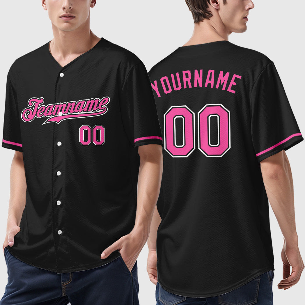 Custom Black Pink-White Baseball Jersey