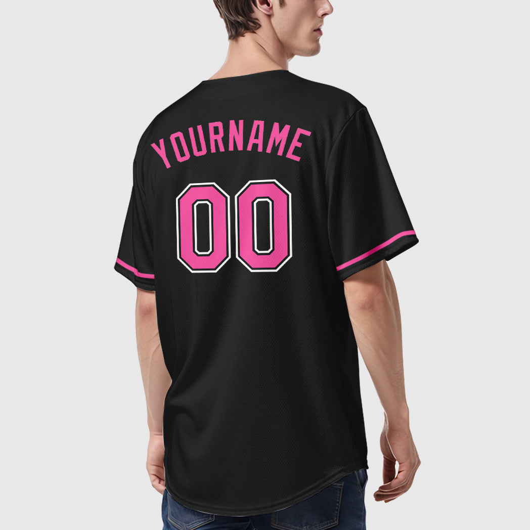 Custom Black Pink-White Baseball Jersey
