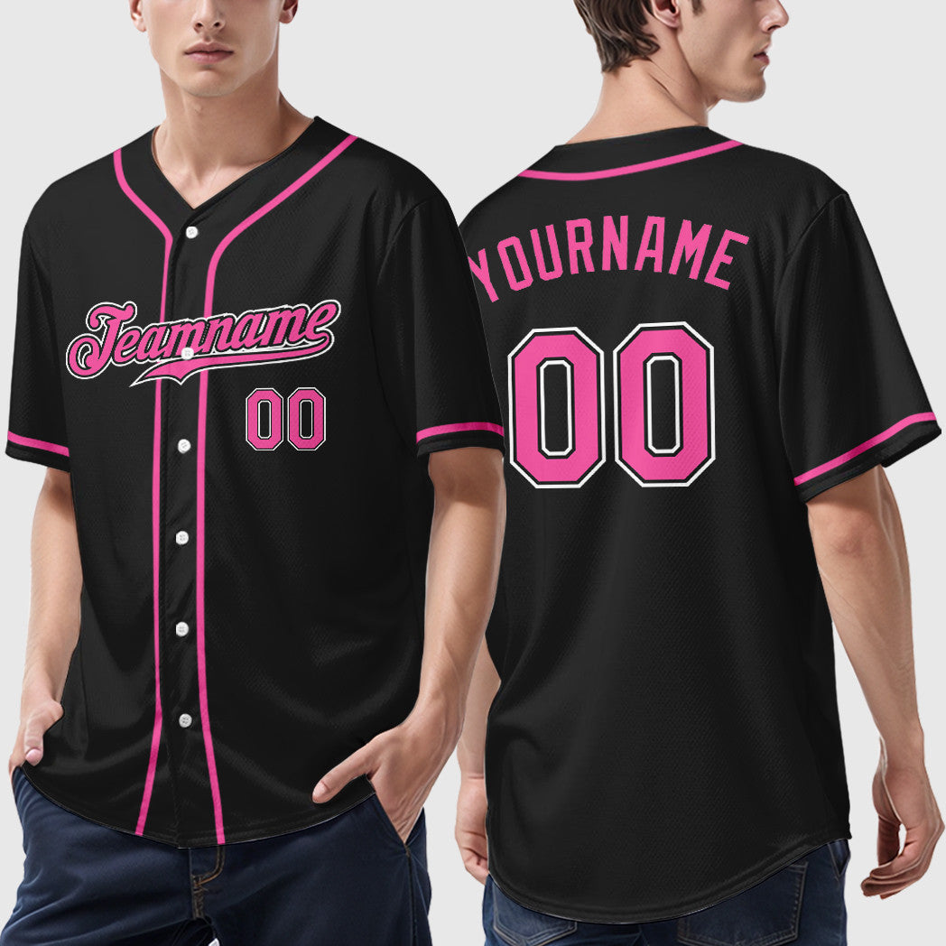 Custom Black Pink-White Sleeve Baseball Jersey