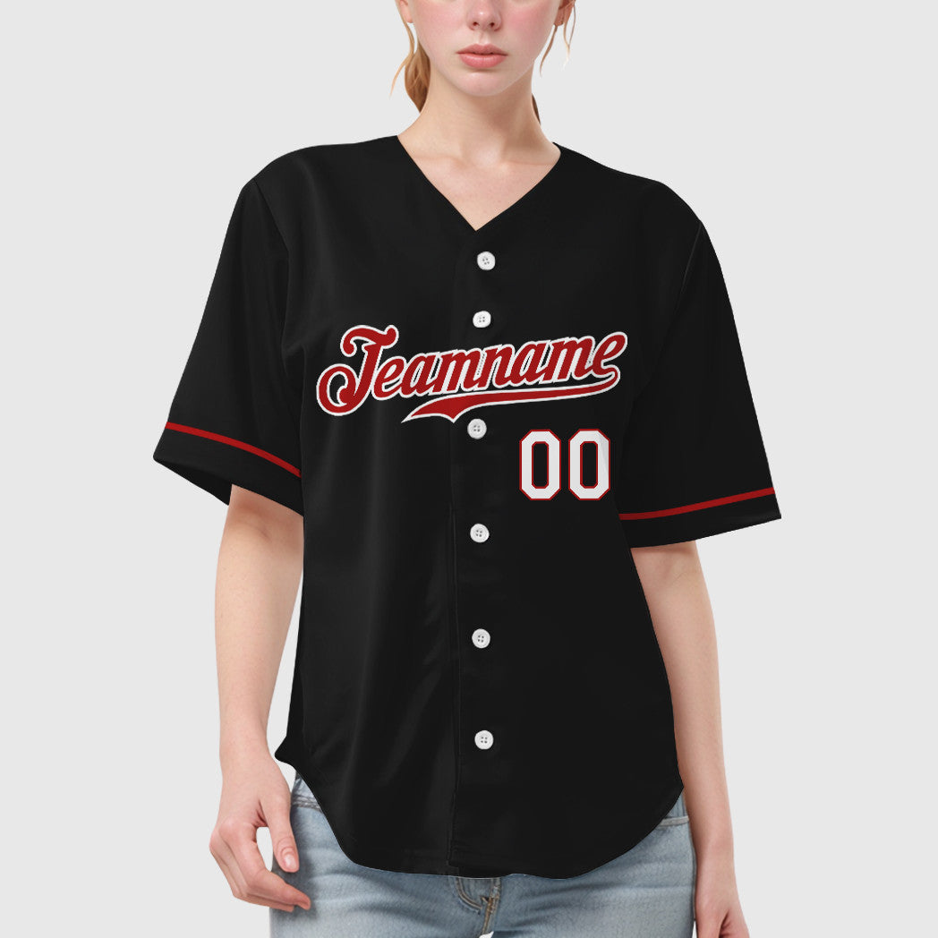 Custom Black Red-White Baseball Jersey