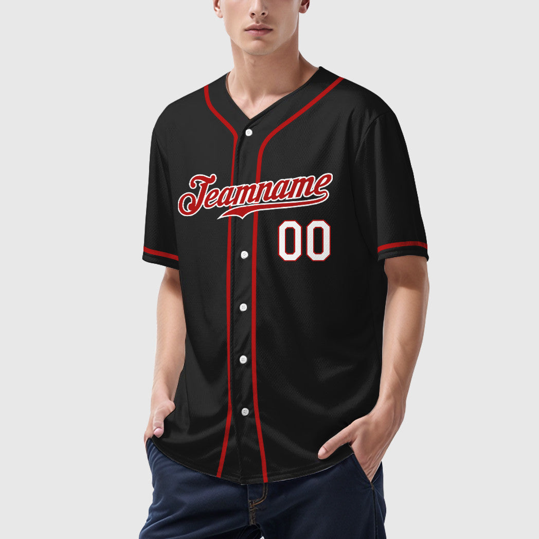 Custom Black Red-White Sleeve Baseball Jersey