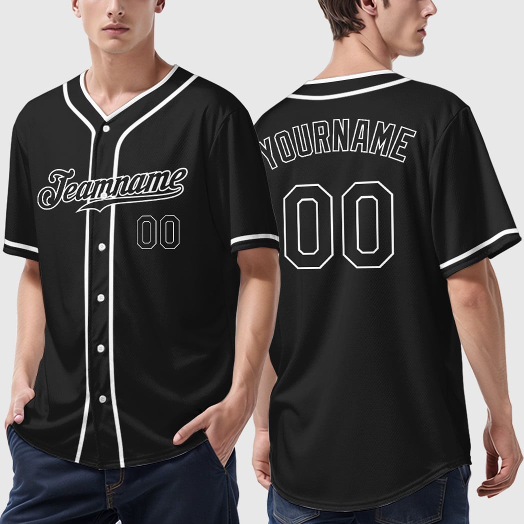 Custom Black White Piping Baseball Jersey