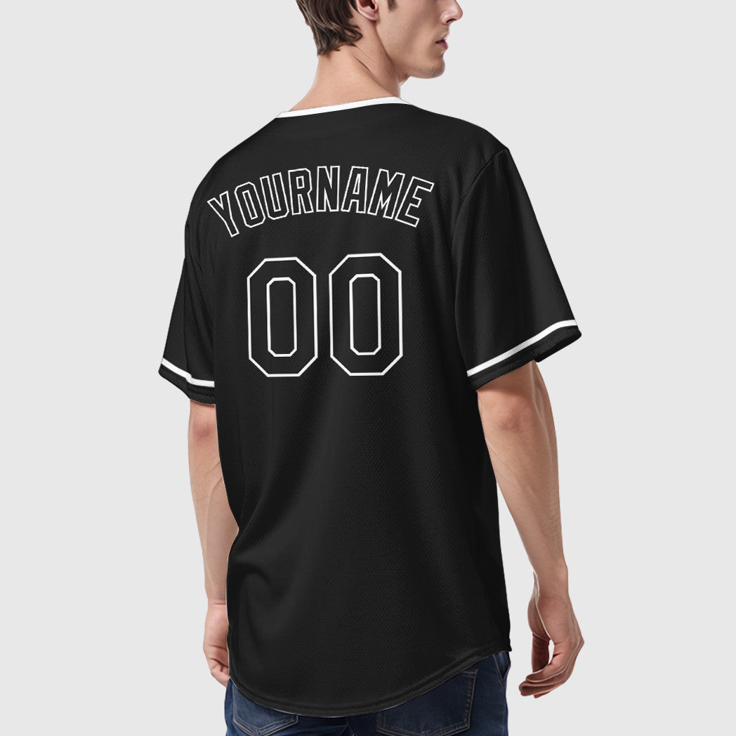 Custom Black White Collar Sleeve Baseball Jersey