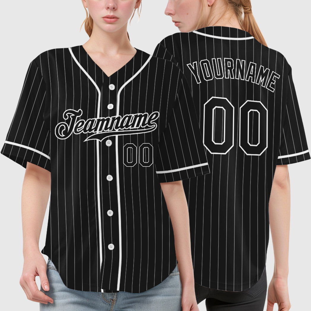 Custom Black White Piping Pinstripe Baseball Jersey