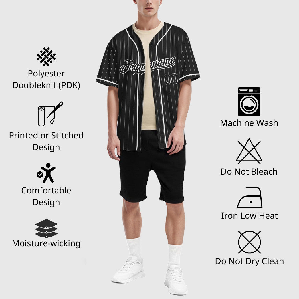 Custom Black White Piping Pinstripe Baseball Jersey