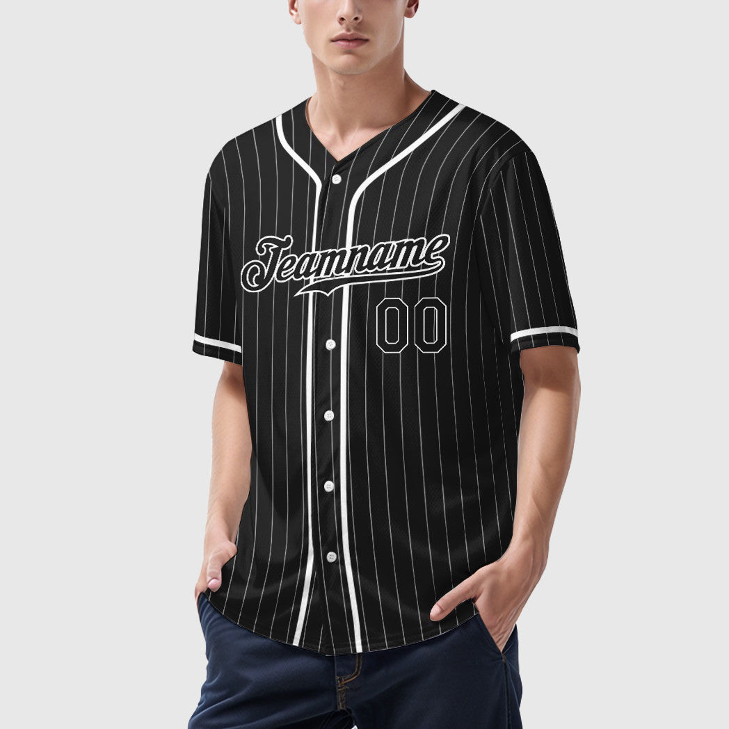 Custom Black White Piping Pinstripe Baseball Jersey