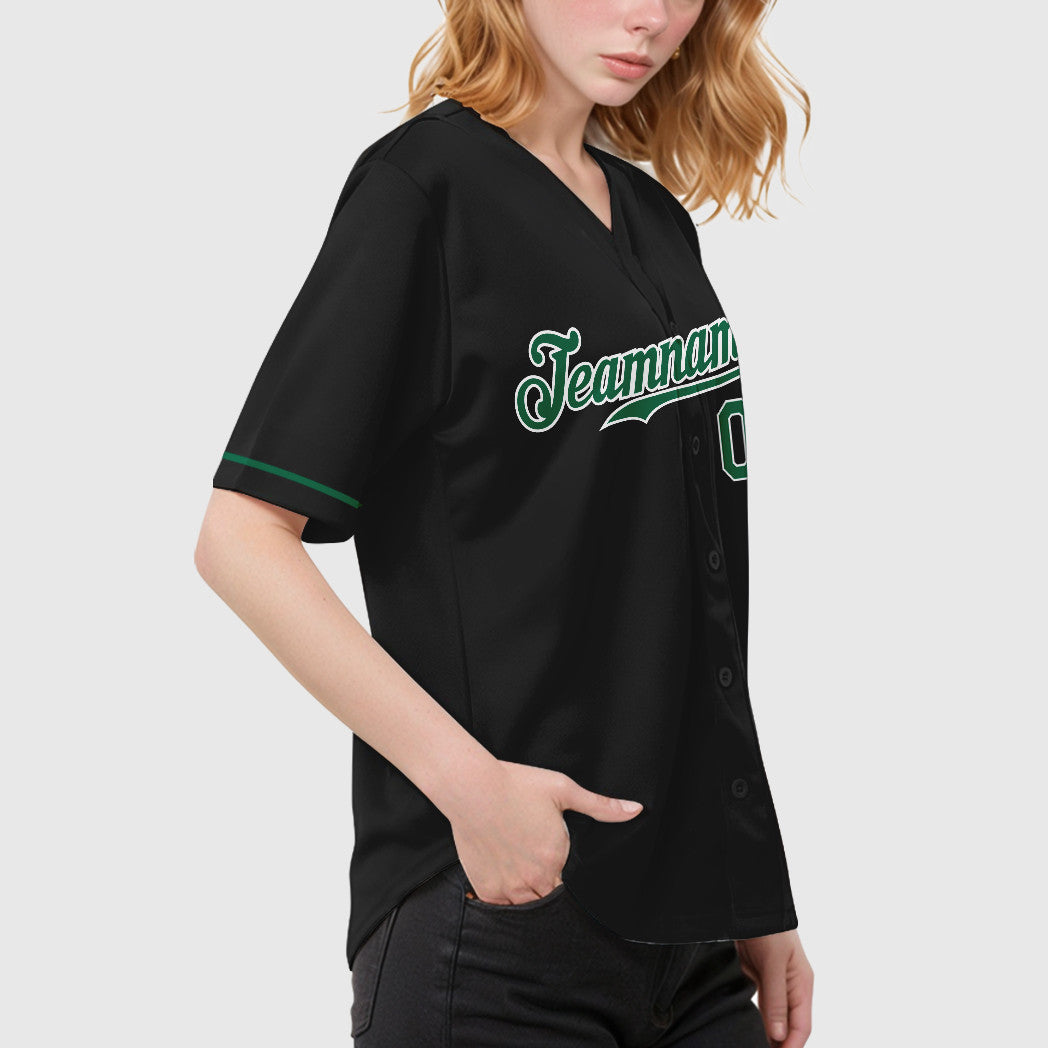 Custom Black White Kelly Green Baseball Jersey
