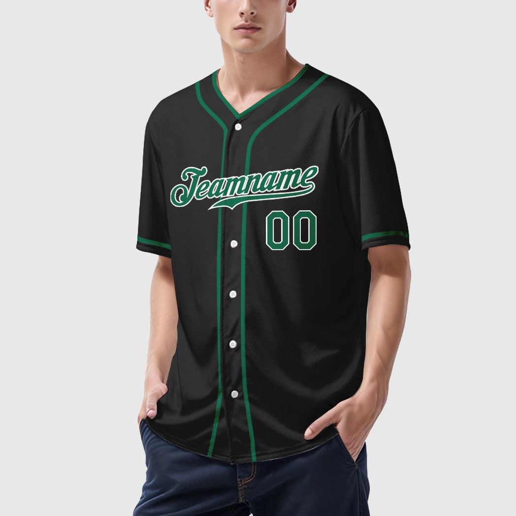 Custom Black White Kelly Green Piping Baseball Jersey
