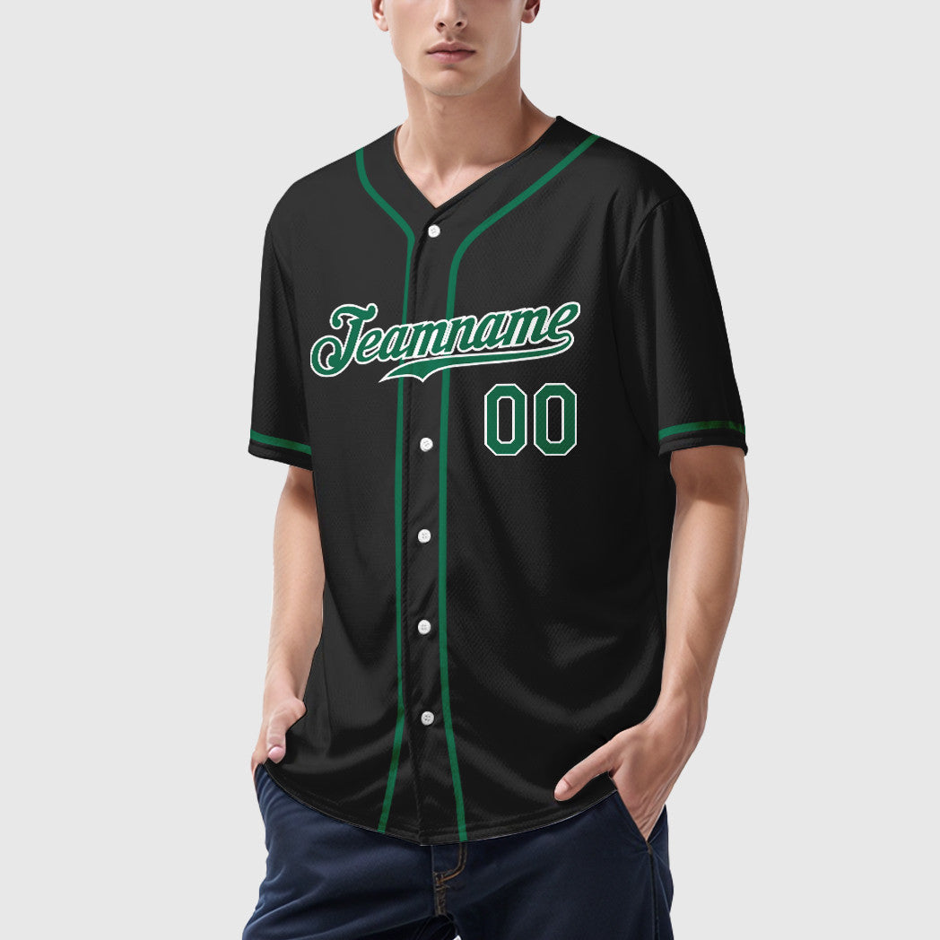 Custom Black White Kelly Green Sleeve Baseball Jersey
