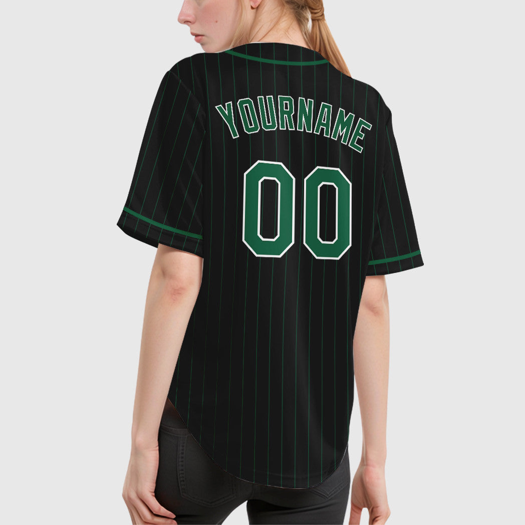Custom Black White Kelly Green Piping Pinstripe Baseball Jersey