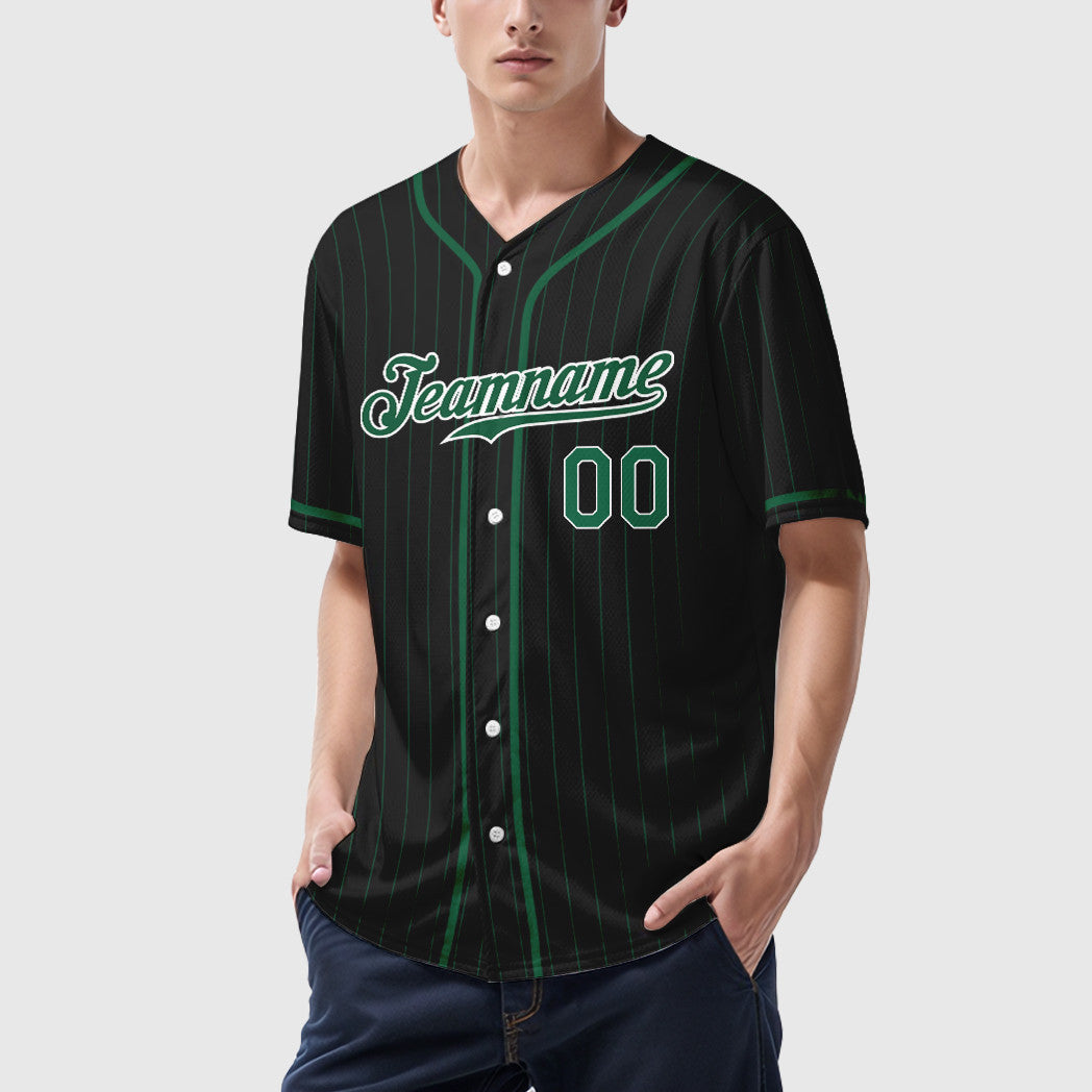 Custom Black White Kelly Green Piping Pinstripe Baseball Jersey