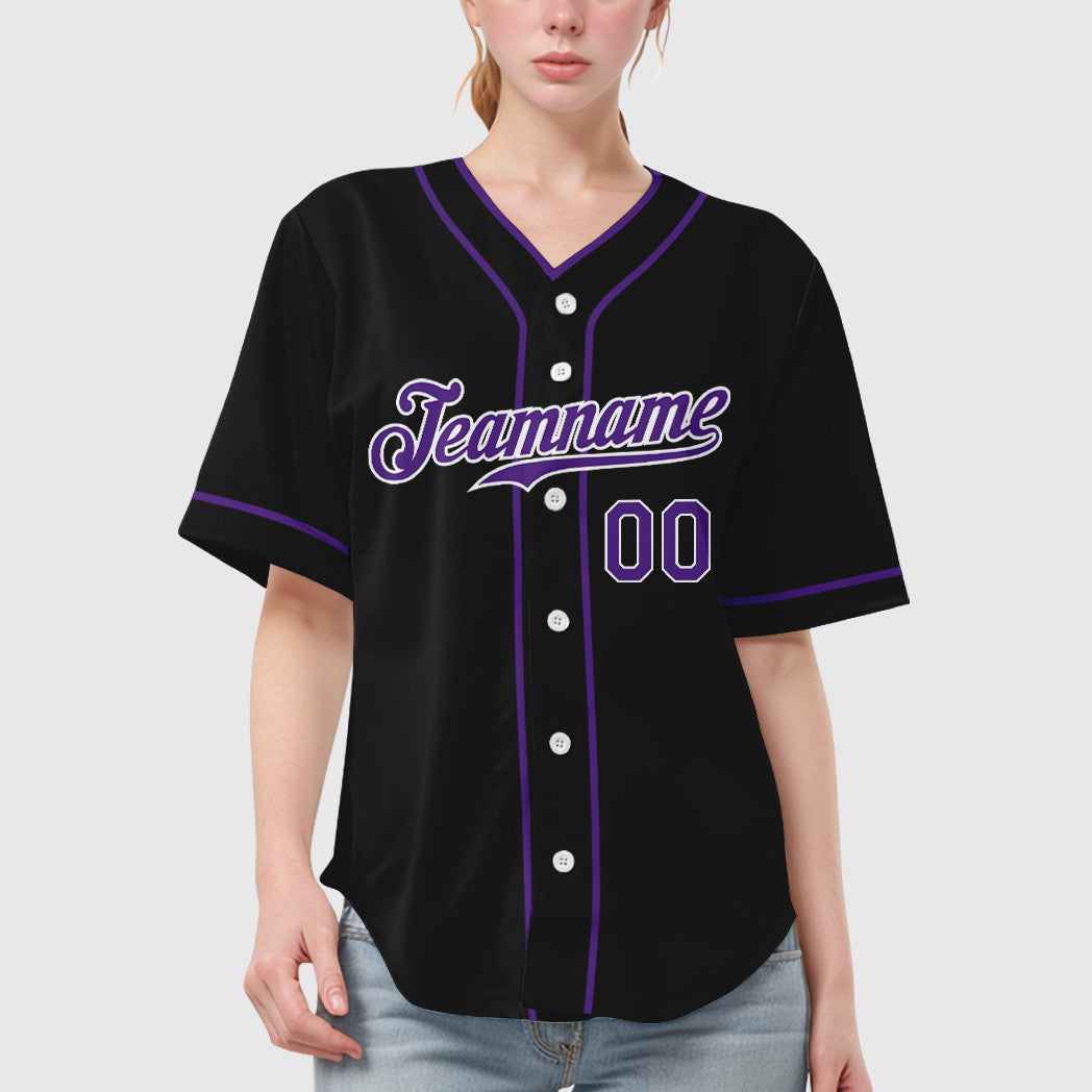 Custom Black White Purple Piping Baseball Jersey