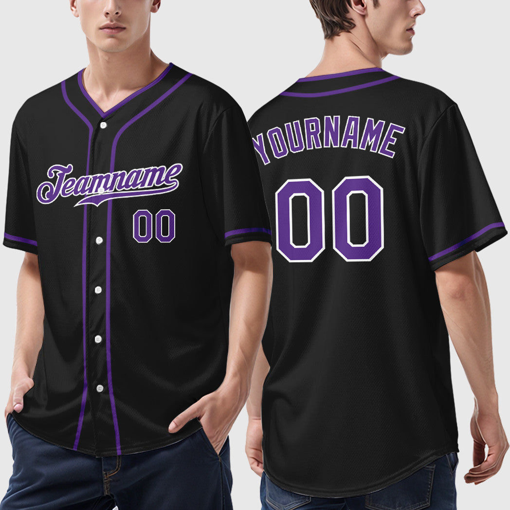 Custom Black White Purple Piping Baseball Jersey