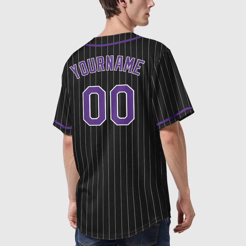 Custom Black White Purple Piping Pinstripe Baseball Jersey