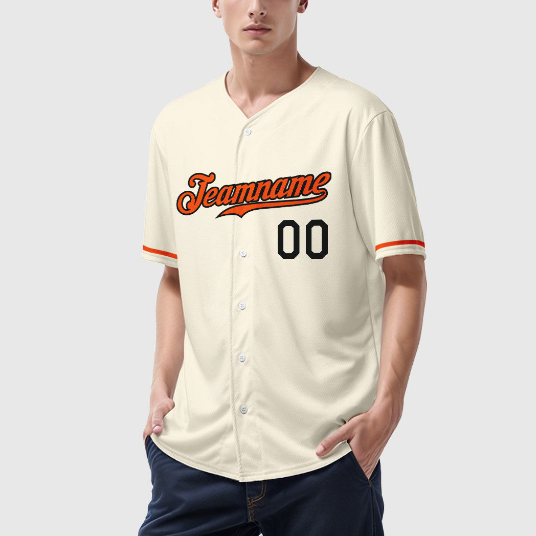 Custom Cream Orange-Black Baseball Jersey