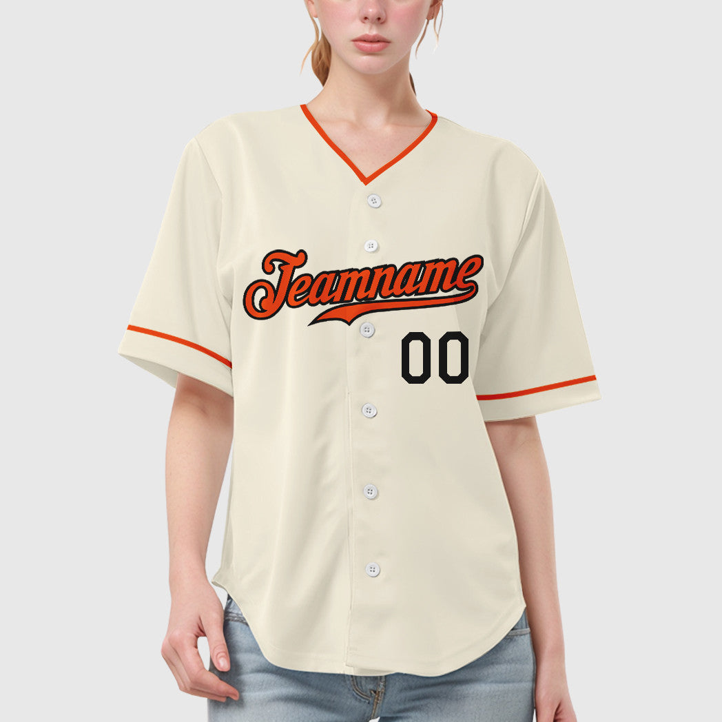 Custom Cream Orange-Black Collar Sleeve Baseball Jersey