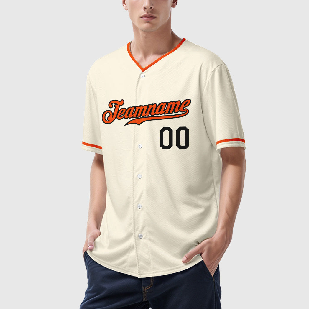 Custom Cream Orange-Black Collar Sleeve Baseball Jersey