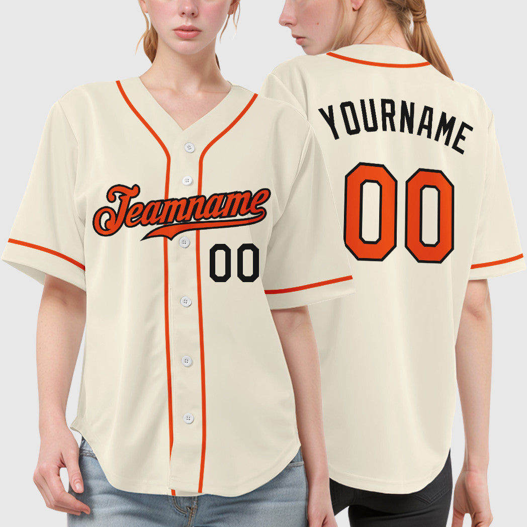 Custom Cream Orange-Black Sleeve Baseball Jersey