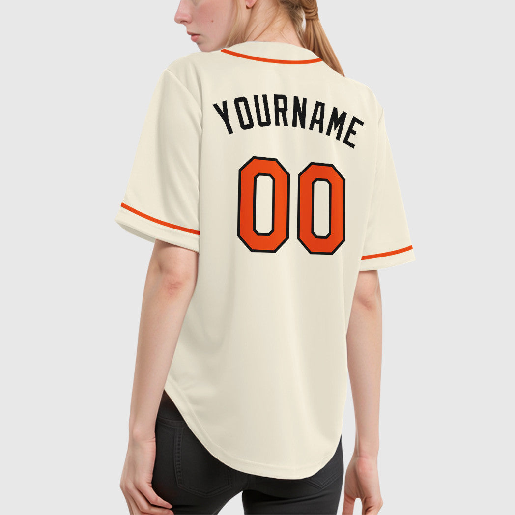 Custom Cream Orange-Black Sleeve Baseball Jersey