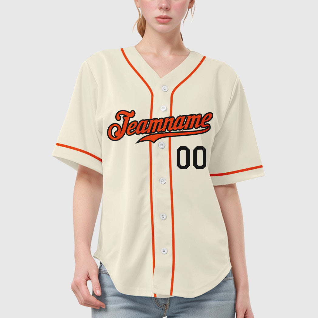 Custom Cream Orange-Black Sleeve Baseball Jersey
