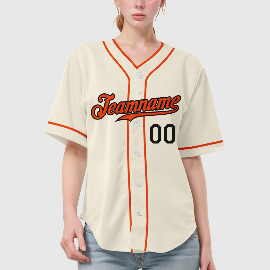 Custom Cream Orange-Black Piping Baseball Jersey
