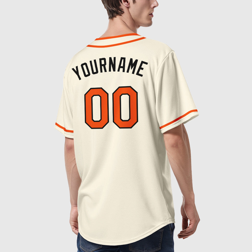 Custom Cream Orange-Black Piping Baseball Jersey