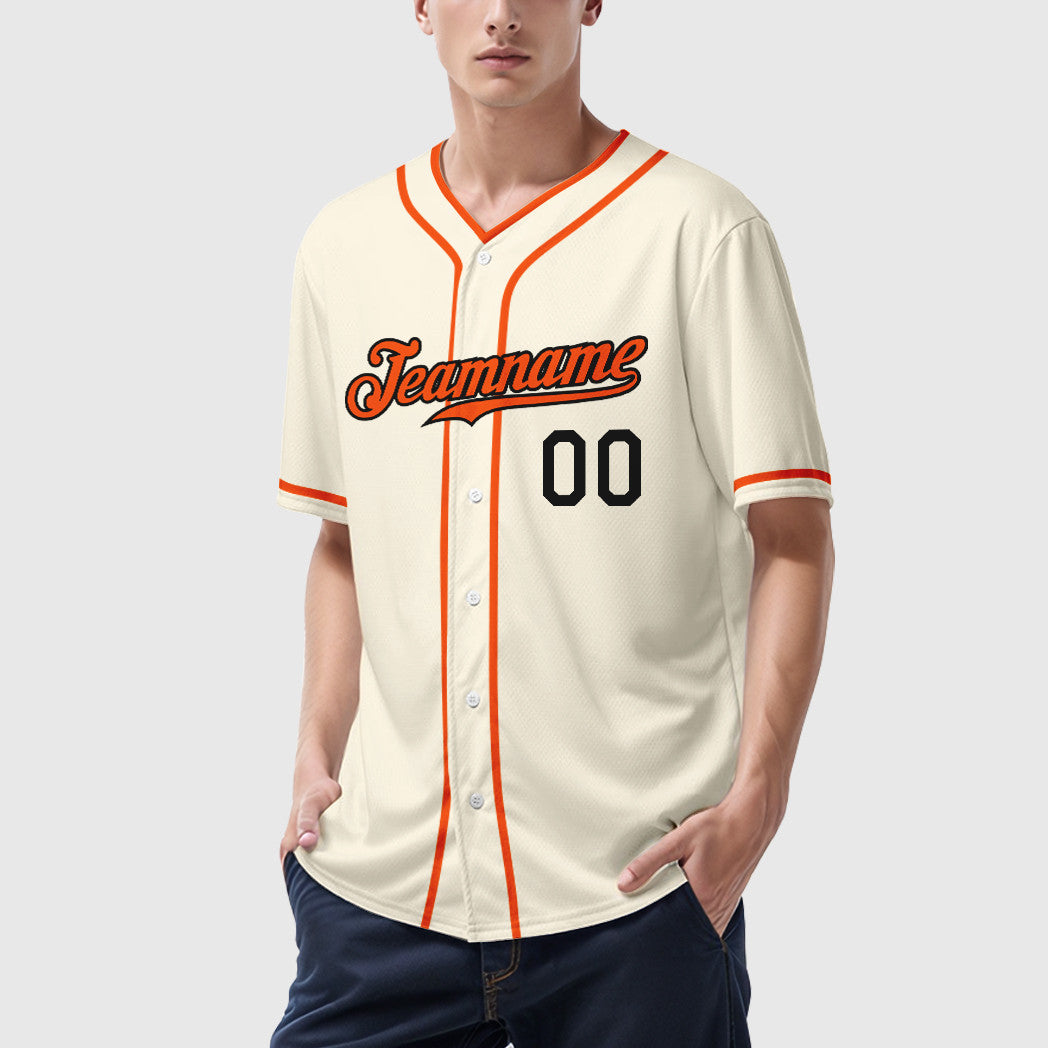 Custom Cream Orange-Black Piping Baseball Jersey