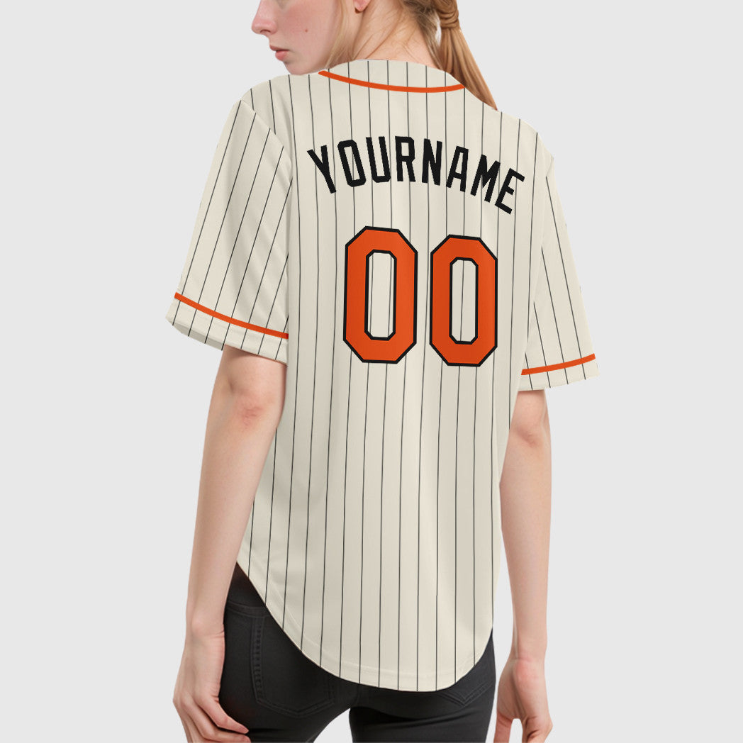 Custom Cream Orange-Black Piping Pinstripe Baseball Jersey