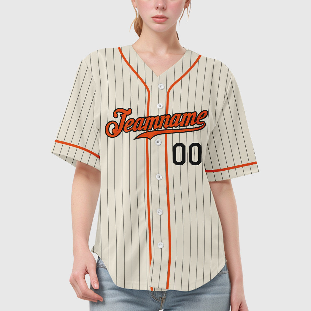 Custom Cream Orange-Black Piping Pinstripe Baseball Jersey
