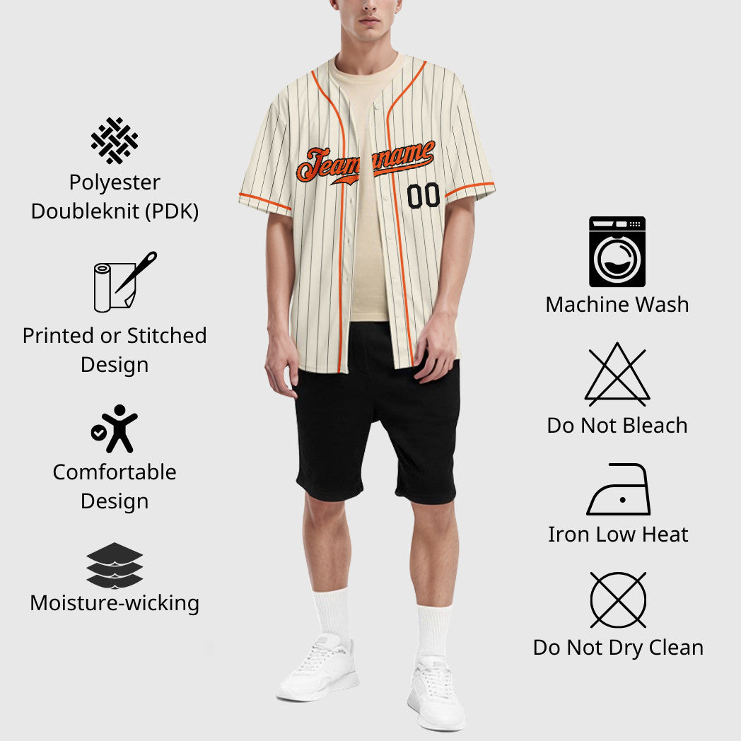 Custom Cream Orange-Black Piping Pinstripe Baseball Jersey