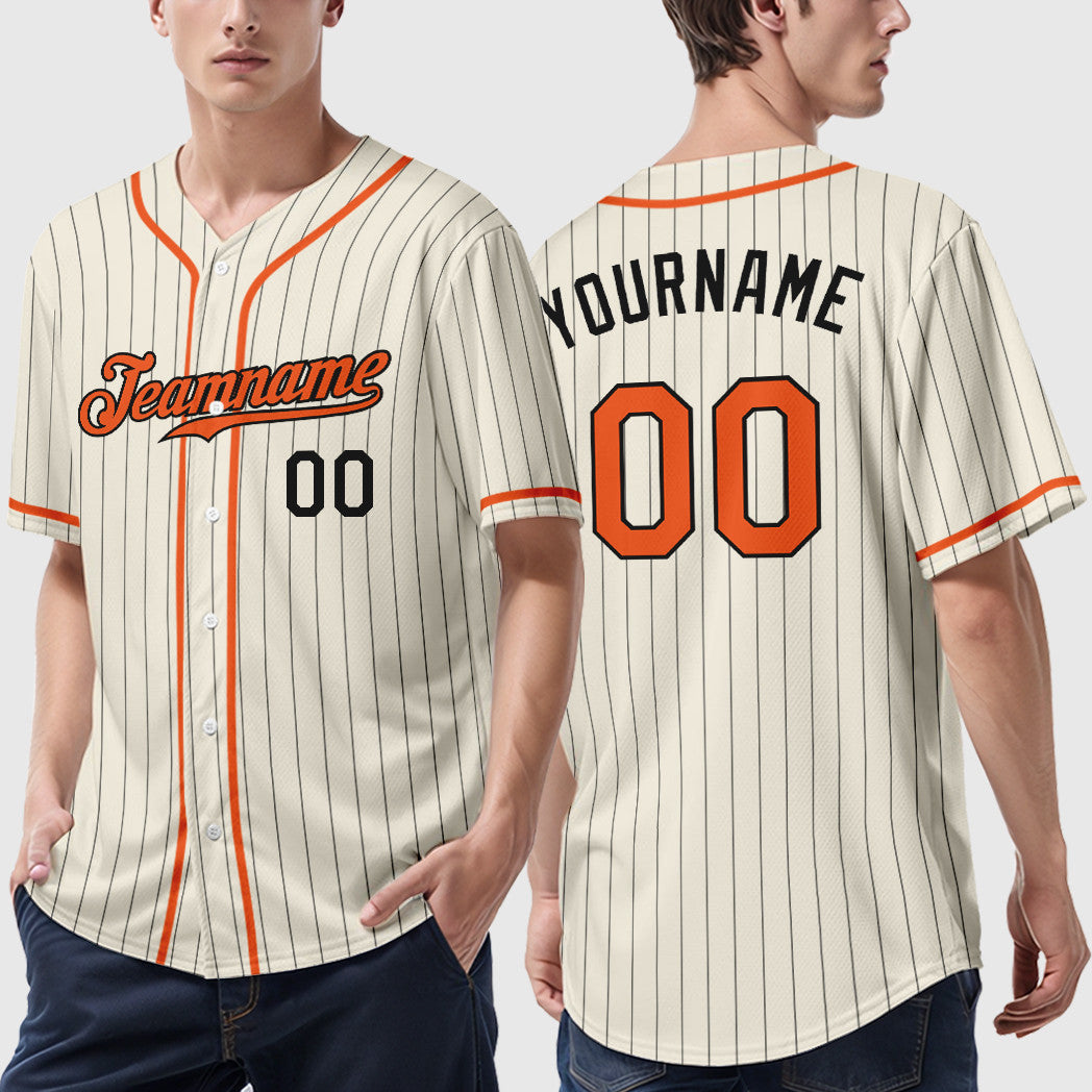 Custom Cream Orange-Black Piping Pinstripe Baseball Jersey