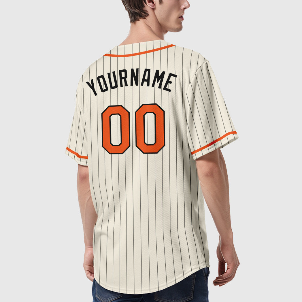 Custom Cream Orange-Black Piping Pinstripe Baseball Jersey