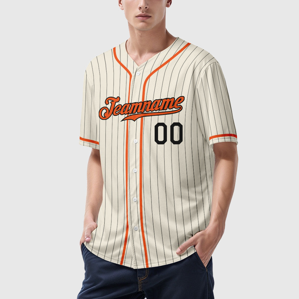 Custom Cream Orange-Black Piping Pinstripe Baseball Jersey