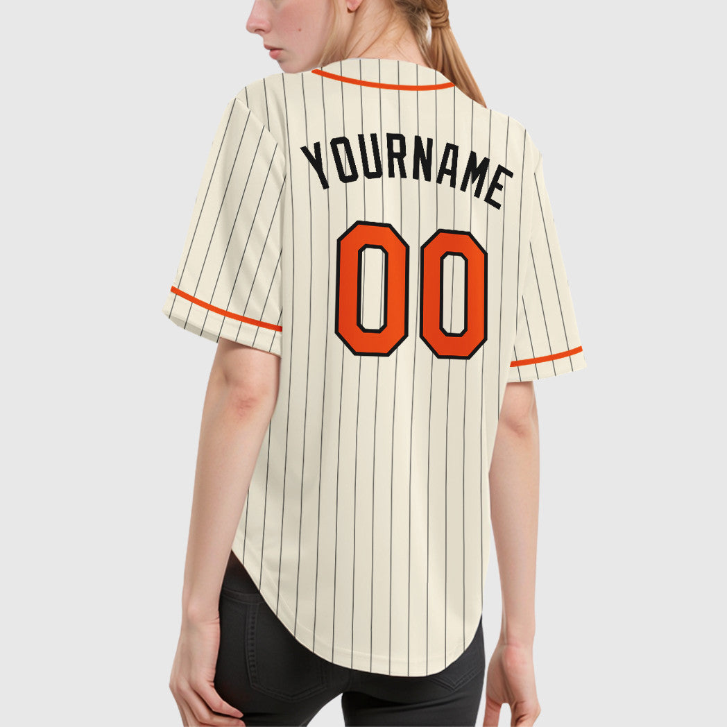 Custom Cream Orange-Black Pinstripe Baseball Jersey