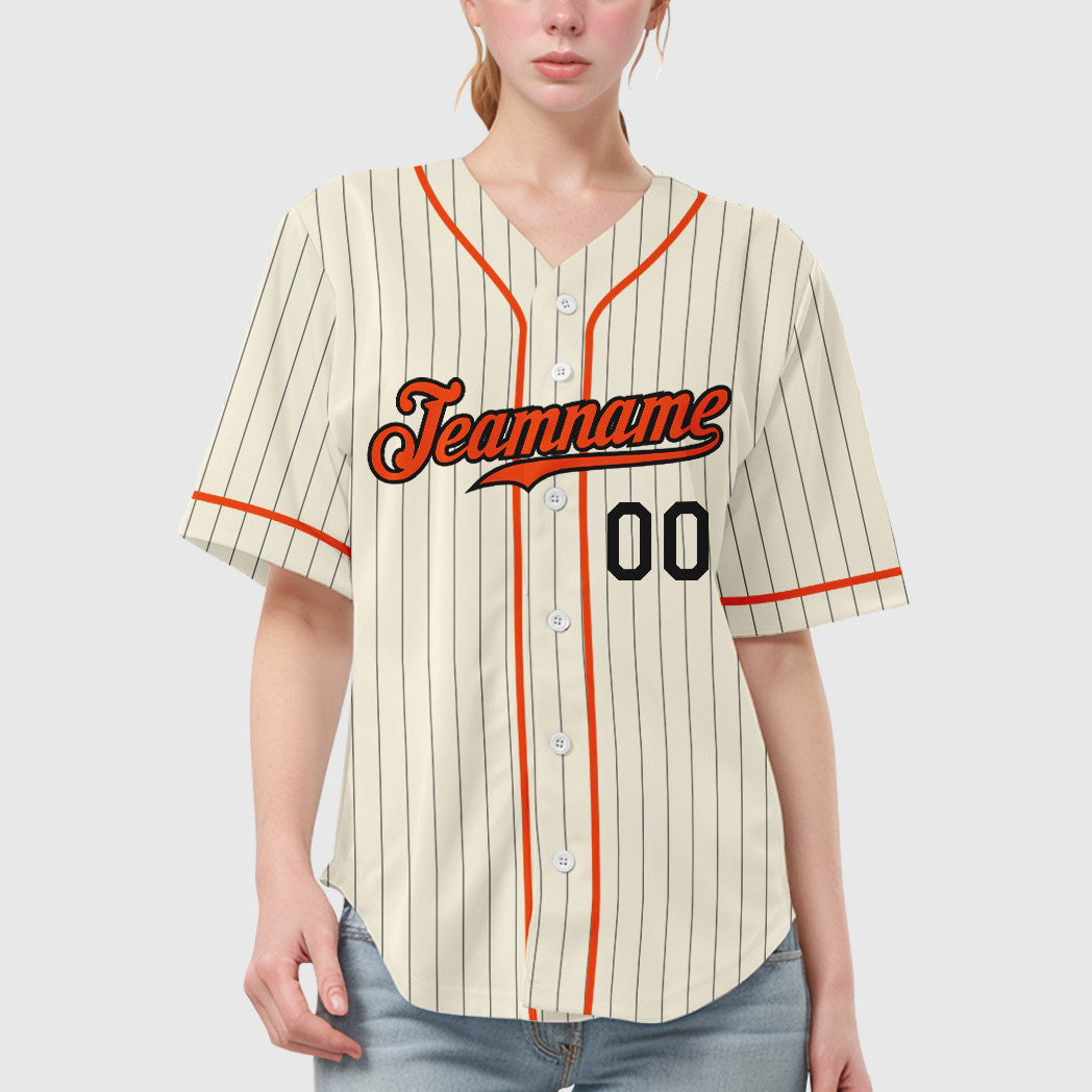 Custom Cream Orange-Black Pinstripe Baseball Jersey