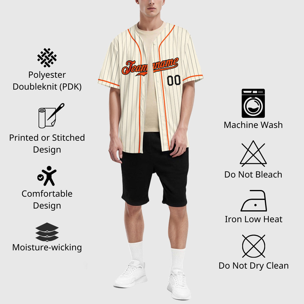 Custom Cream Orange-Black Pinstripe Baseball Jersey