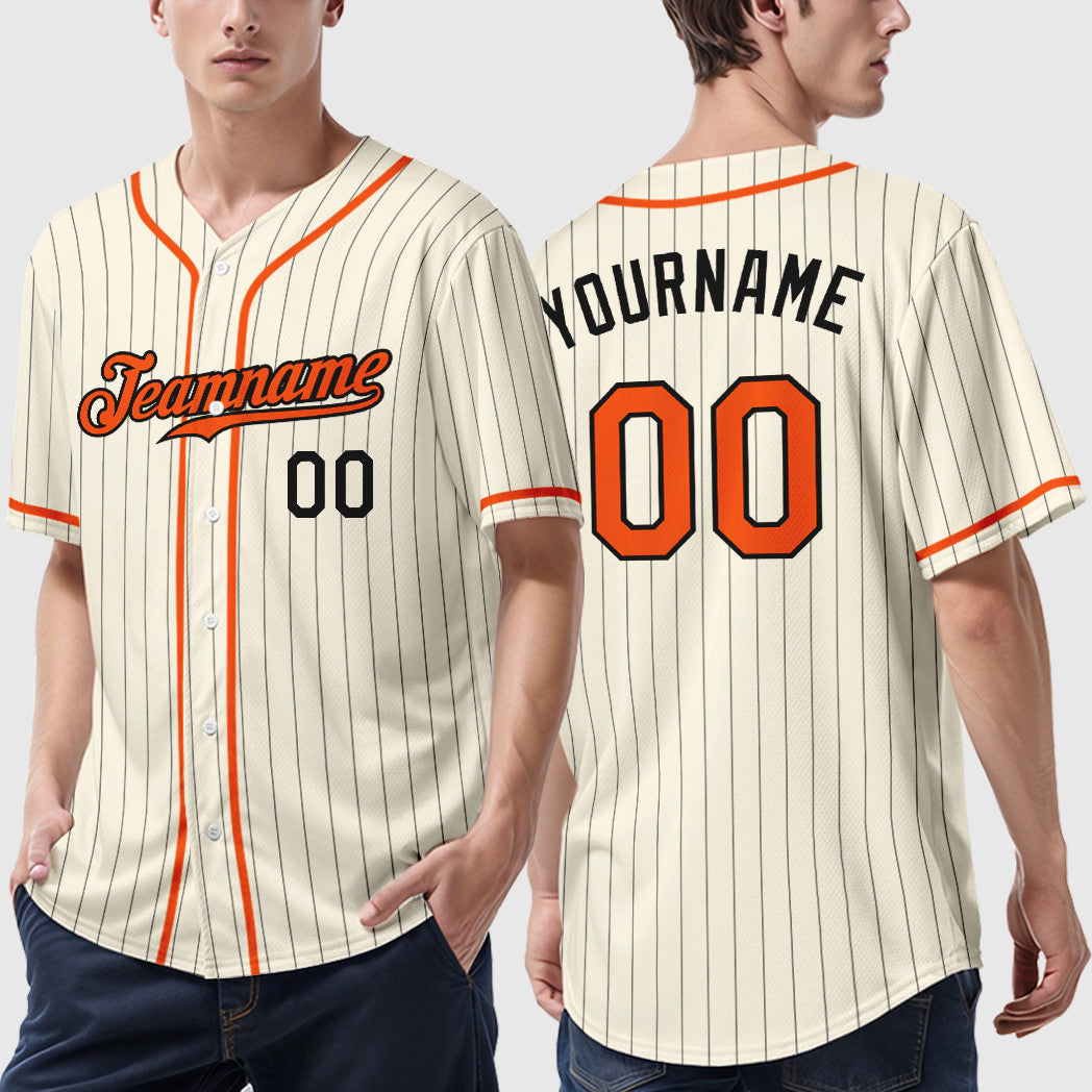 Custom Cream Orange-Black Pinstripe Baseball Jersey