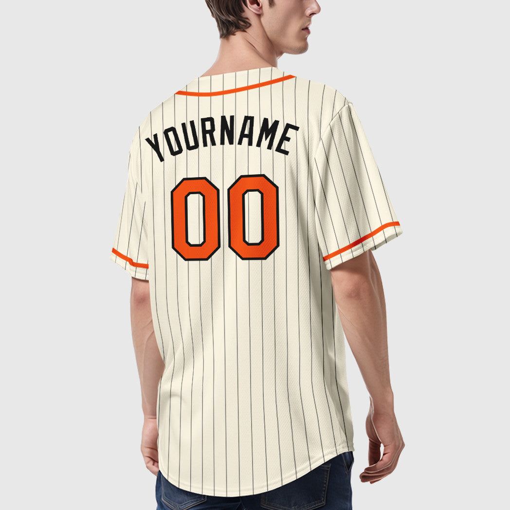 Custom Cream Orange-Black Pinstripe Baseball Jersey