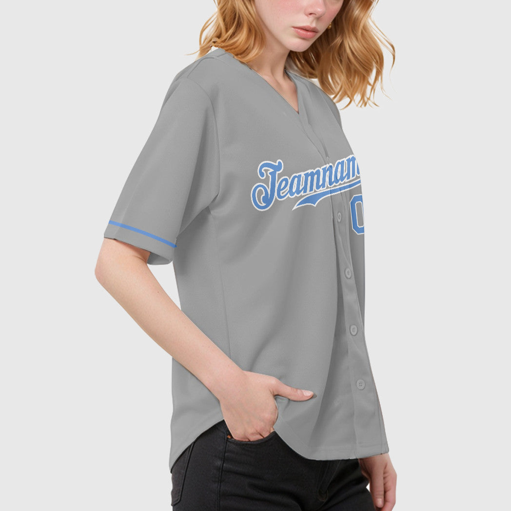 Custom Gray Light Blue-White Baseball Jersey