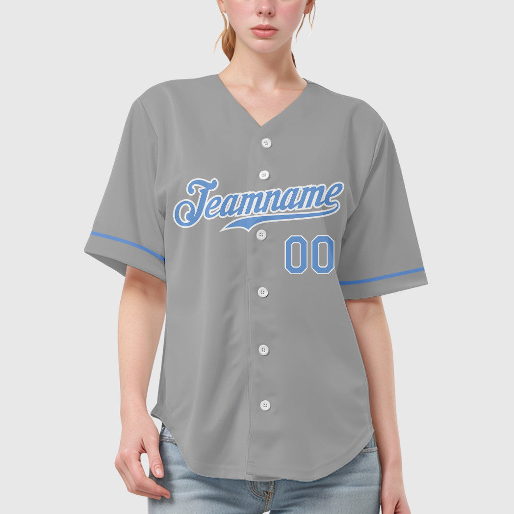 Custom Gray Light Blue-White Baseball Jersey