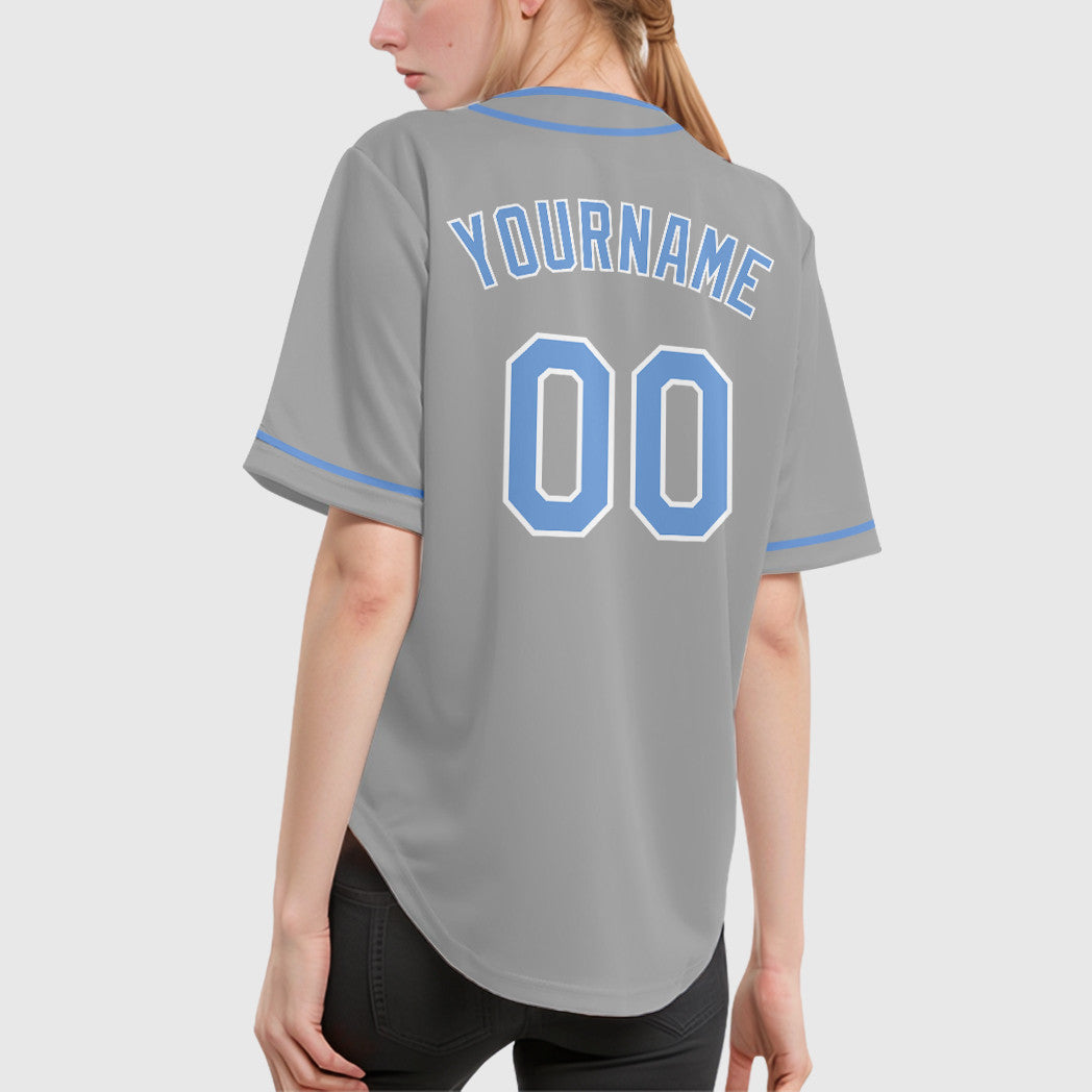 Custom Gray Light Blue-White Piping Baseball Jersey