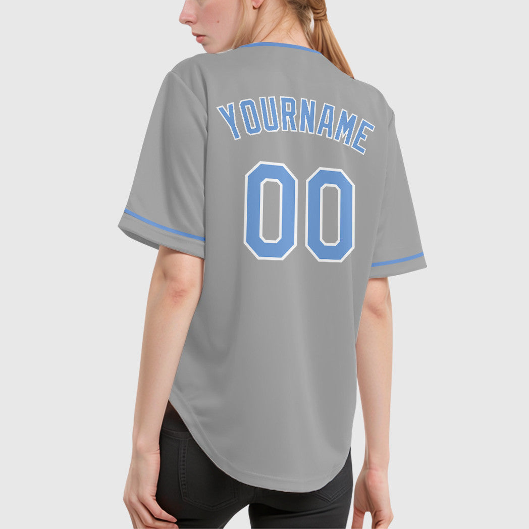 Custom Gray Light Blue-White Collar Sleeve Baseball Jersey